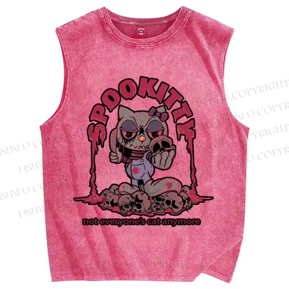 Unisex Spookitty Not Everyone's Cat Anymore Printed Washed Tank Top