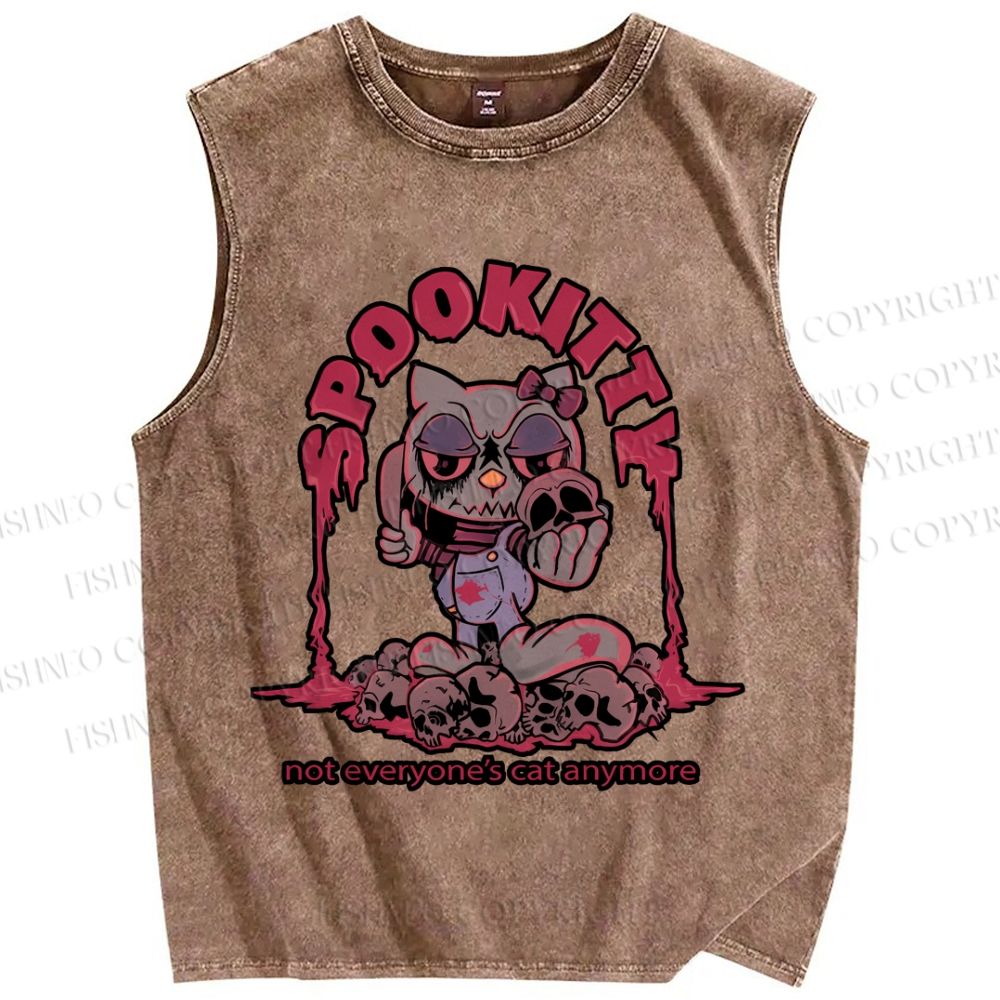 Unisex Spookitty Not Everyone's Cat Anymore Printed Washed Tank Top