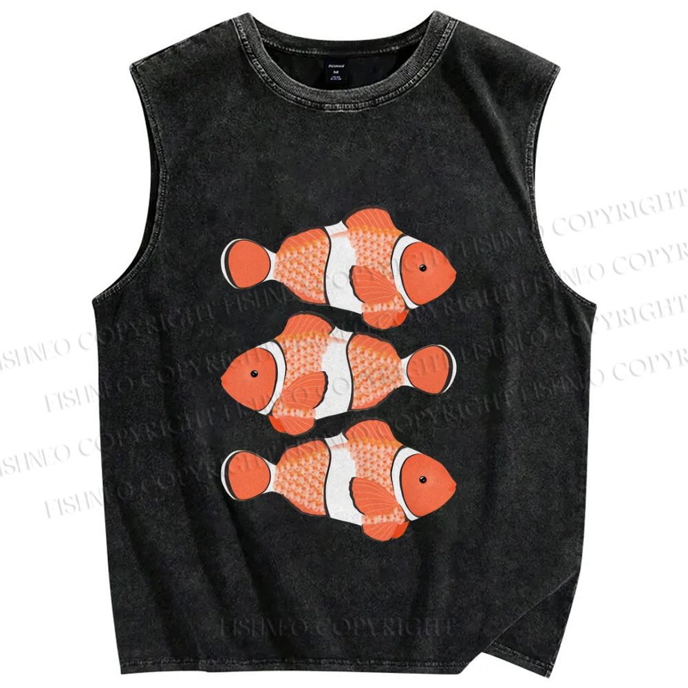 Unisex Clownfish Printed Washed Tank Top