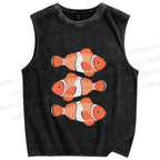 Unisex Clownfish Printed Washed Tank Top