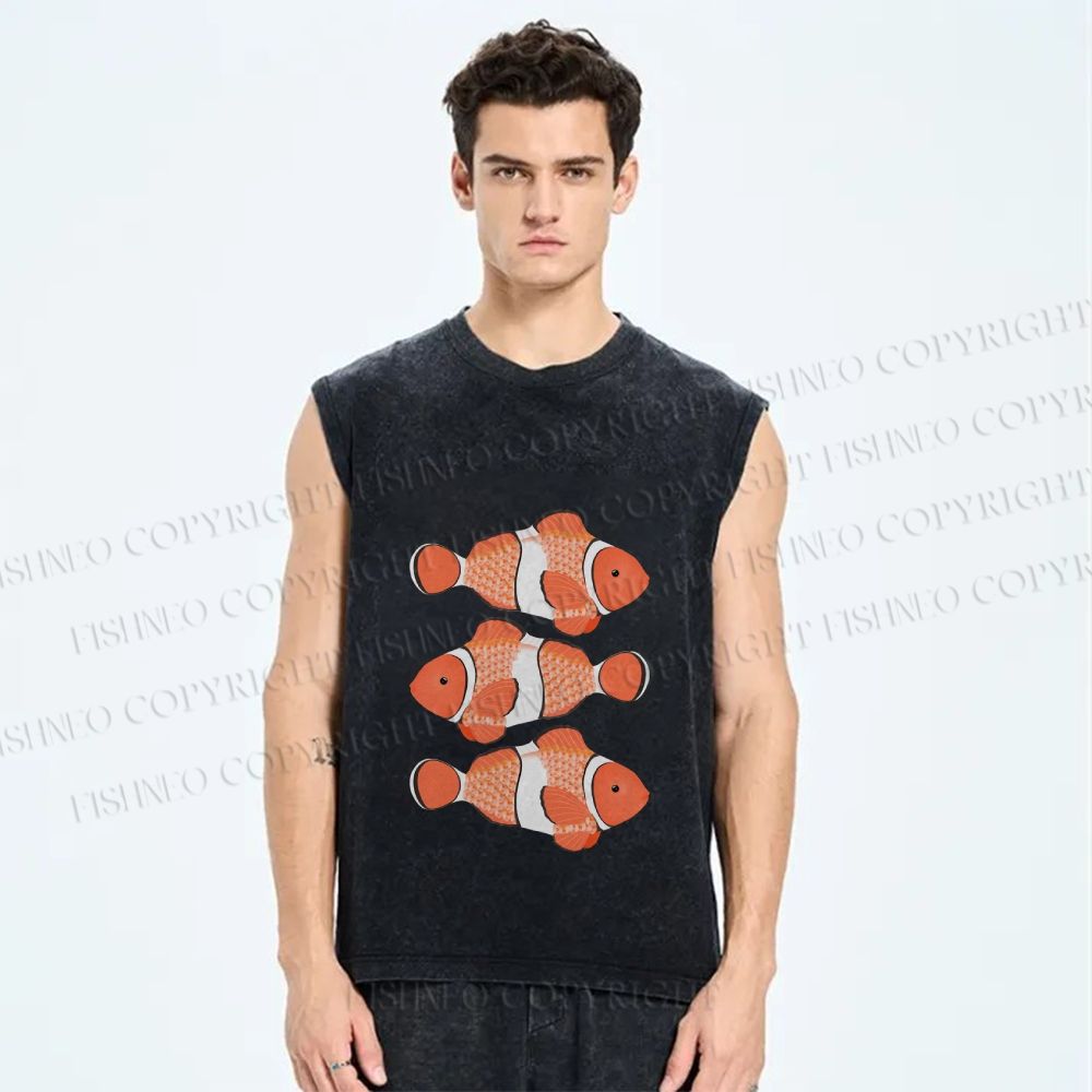 Unisex Clownfish Printed Washed Tank Top