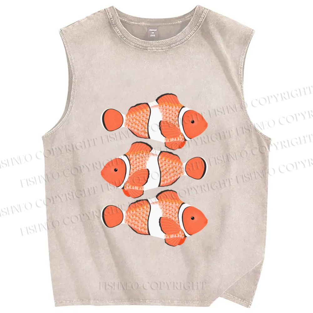 Unisex Clownfish Printed Washed Tank Top