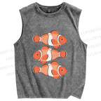 Unisex Clownfish Printed Washed Tank Top