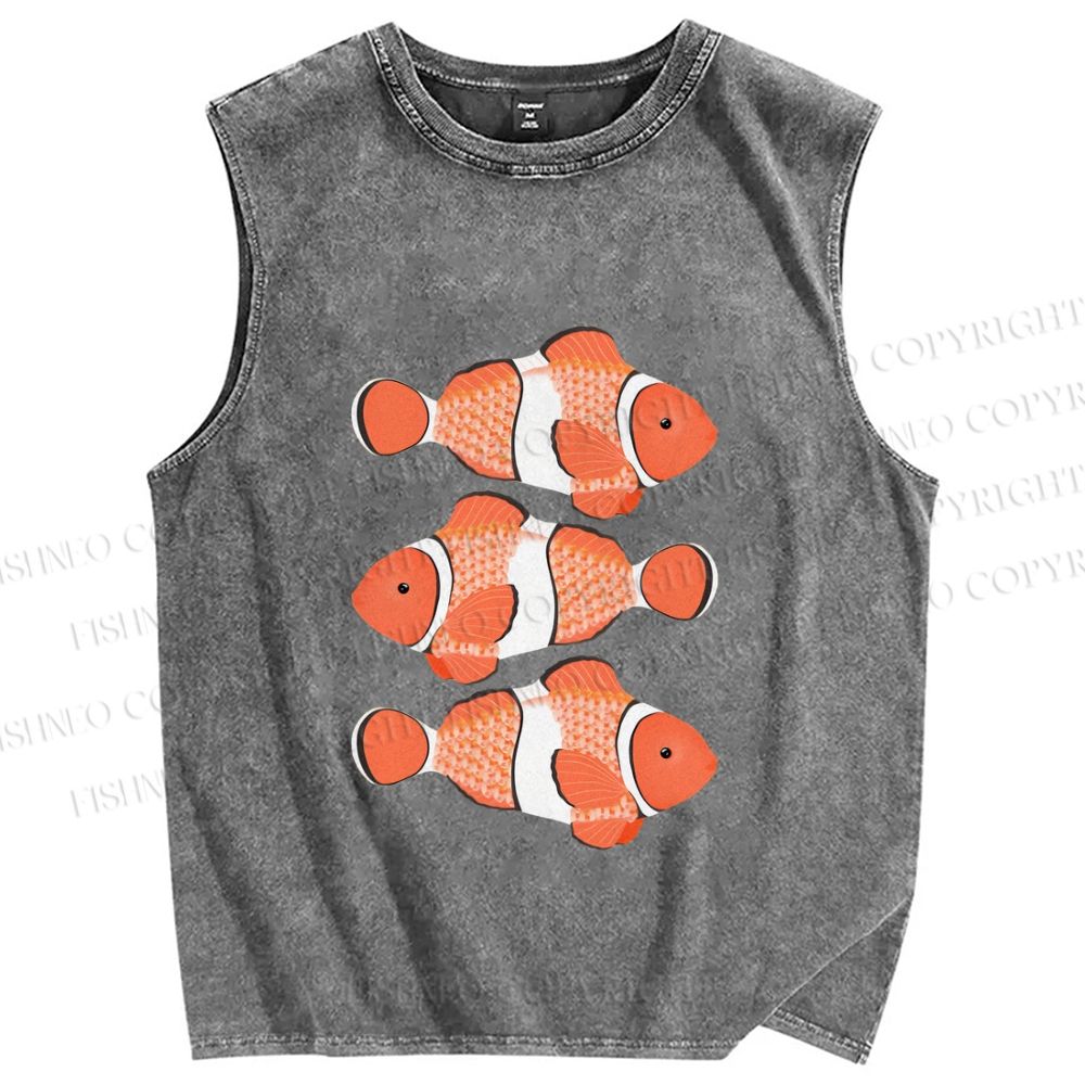 Unisex Clownfish Printed Washed Tank Top