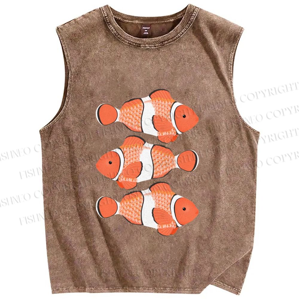 Unisex Clownfish Printed Washed Tank Top