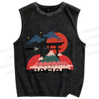 Unisex Japanese Art Graffiti Printed Washed Tank Top