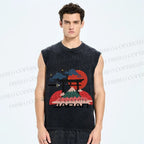 Unisex Japanese Art Graffiti Printed Washed Tank Top