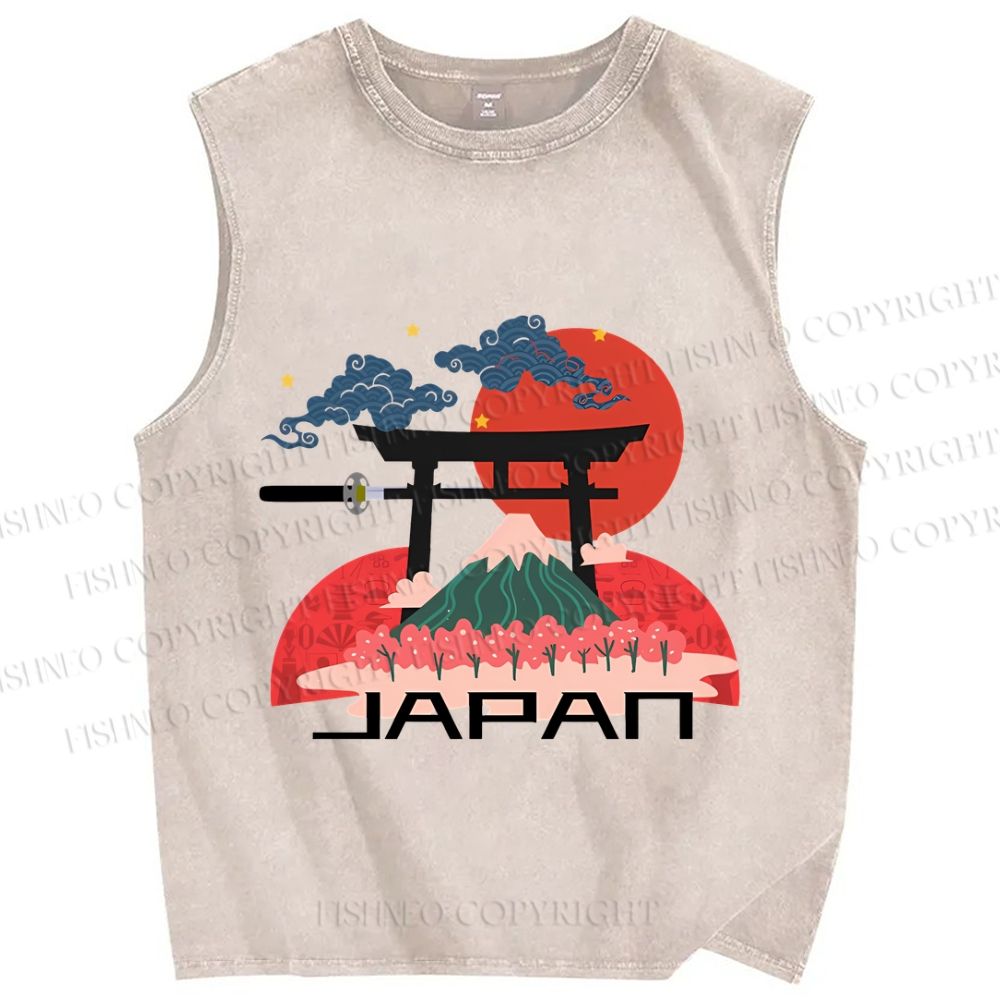Unisex Japanese Art Graffiti Printed Washed Tank Top