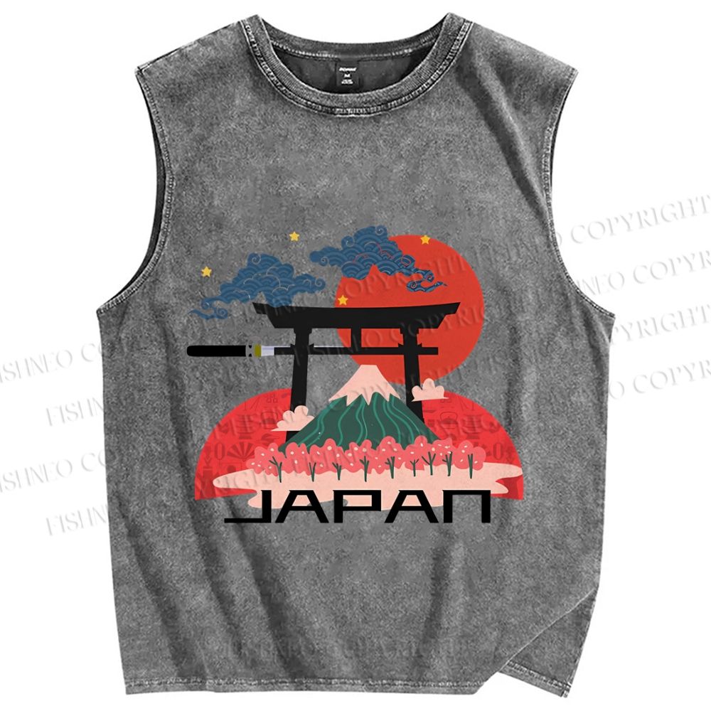 Unisex Japanese Art Graffiti Printed Washed Tank Top