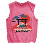 Unisex Japanese Art Graffiti Printed Washed Tank Top