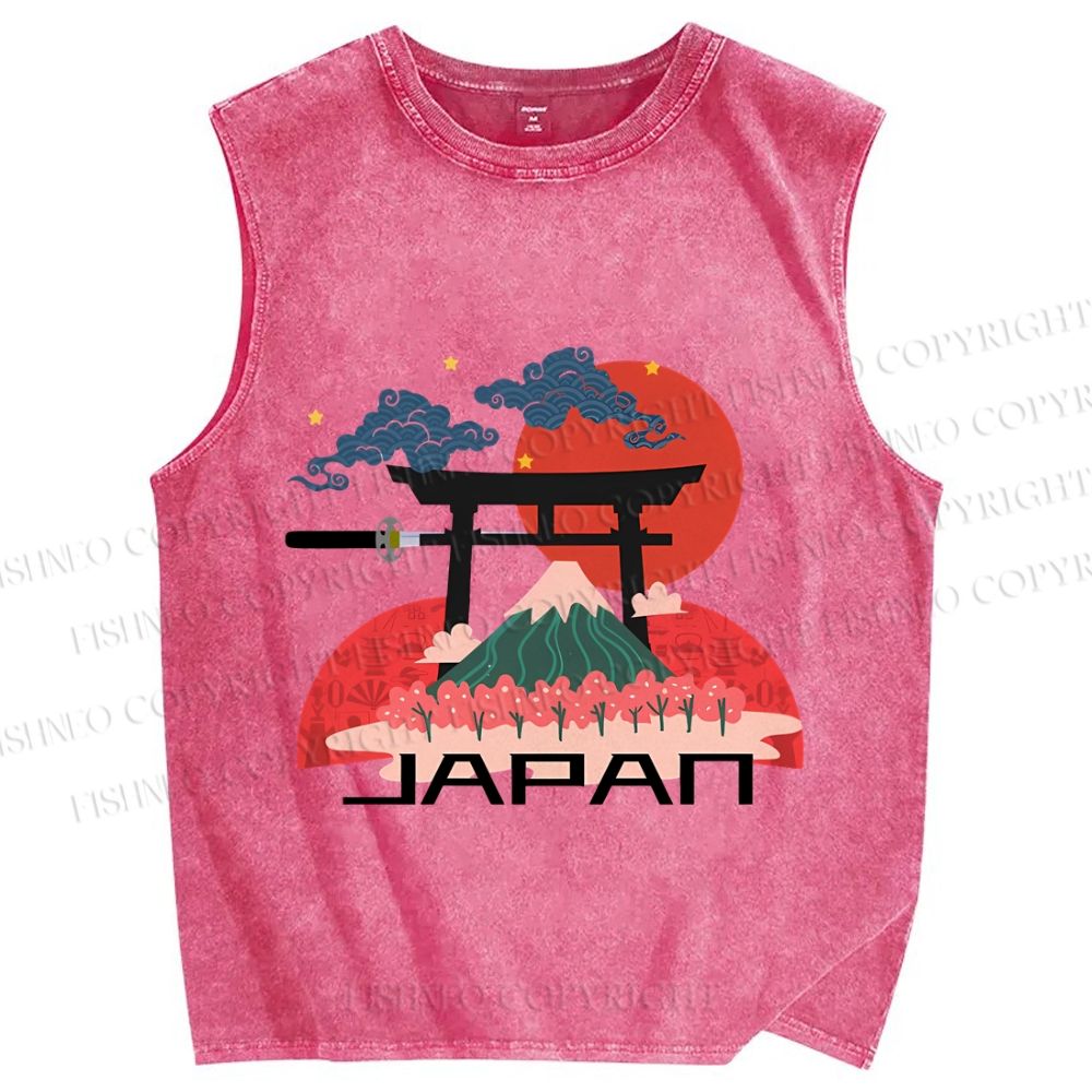 Unisex Japanese Art Graffiti Printed Washed Tank Top