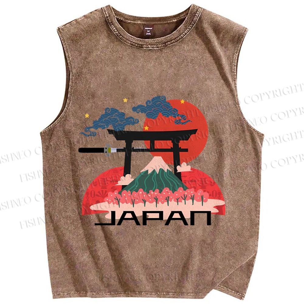 Unisex Japanese Art Graffiti Printed Washed Tank Top