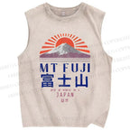 Unisex Japanese Mount Fuji Graffiti Printed Washed Tank Top