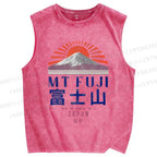 Unisex Japanese Mount Fuji Graffiti Printed Washed Tank Top