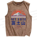 Unisex Japanese Mount Fuji Graffiti Printed Washed Tank Top