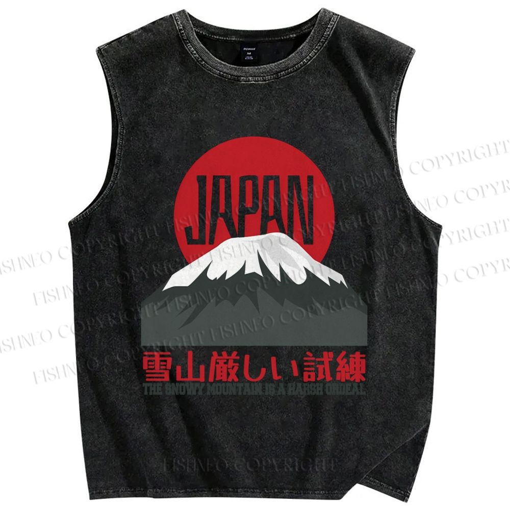 Unisex The Snowy Mountain Is A Harsh Ordeal Japanese Mount Fuji Graffiti Printed Washed Tank Top