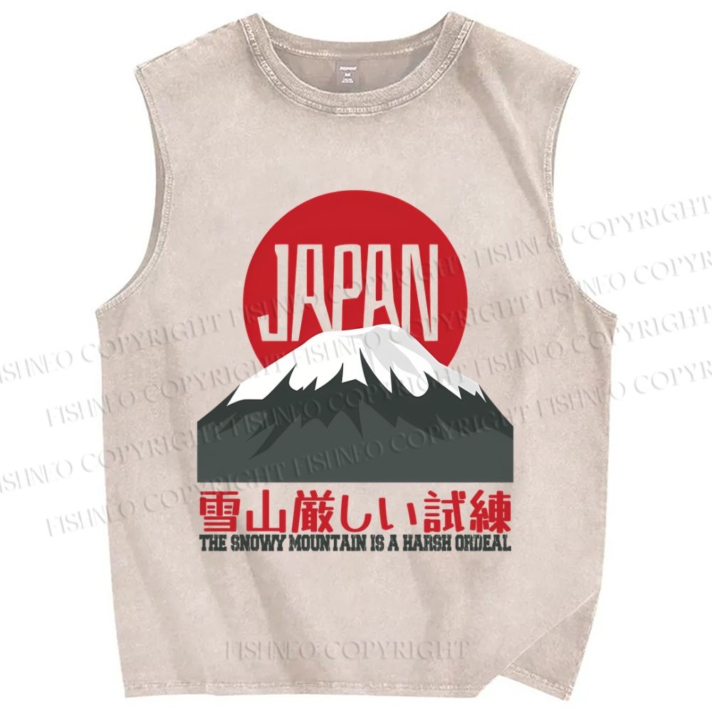 Unisex The Snowy Mountain Is A Harsh Ordeal Japanese Mount Fuji Graffiti Printed Washed Tank Top