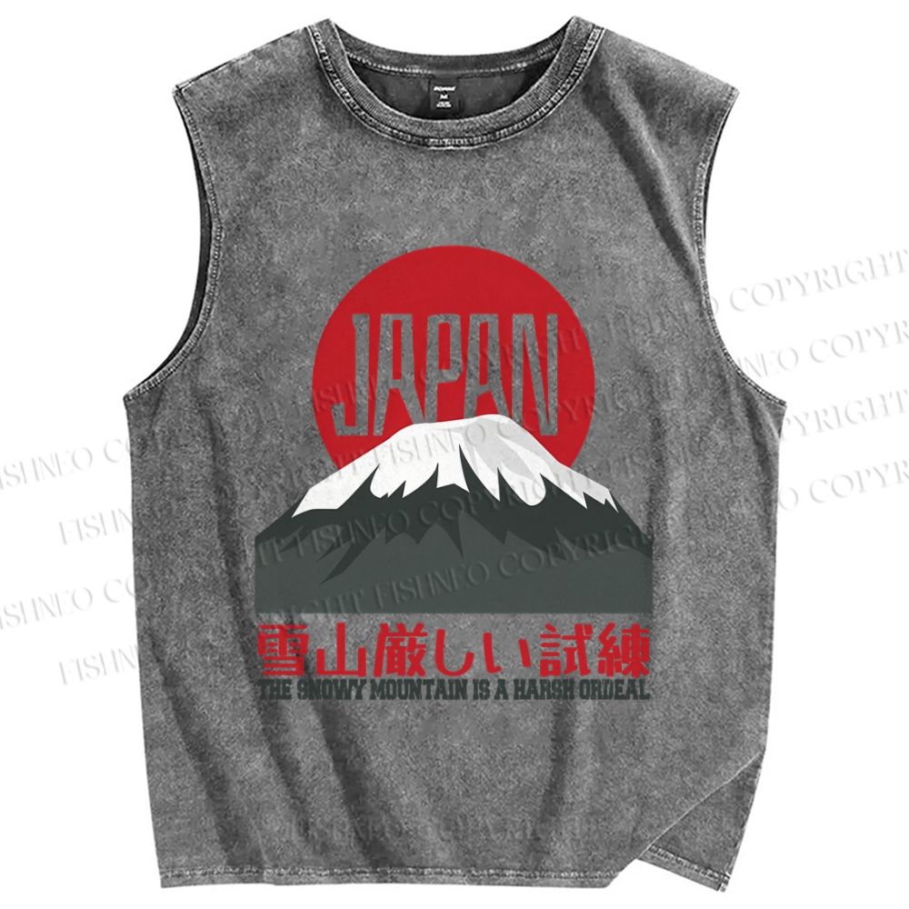 Unisex The Snowy Mountain Is A Harsh Ordeal Japanese Mount Fuji Graffiti Printed Washed Tank Top