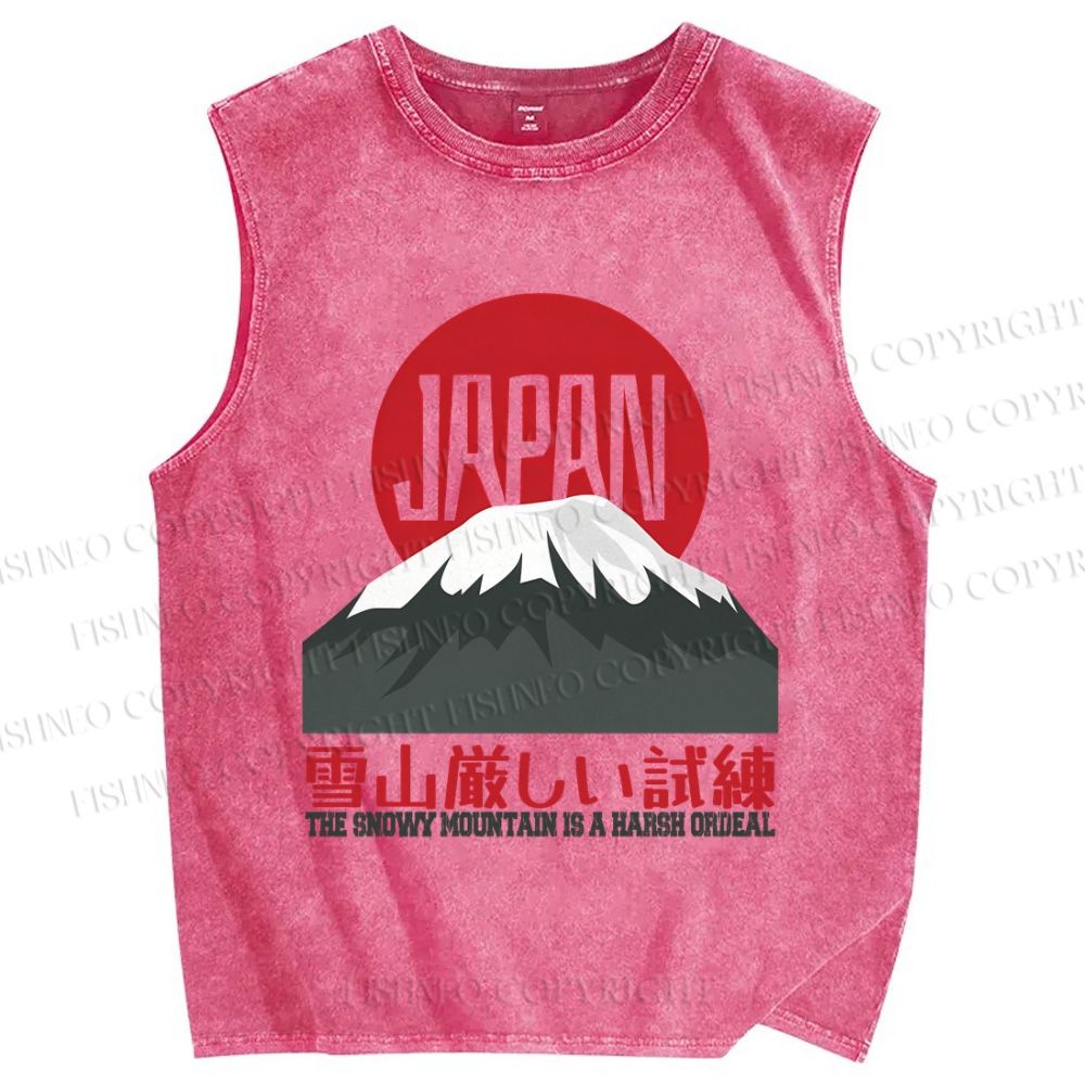 Unisex The Snowy Mountain Is A Harsh Ordeal Japanese Mount Fuji Graffiti Printed Washed Tank Top