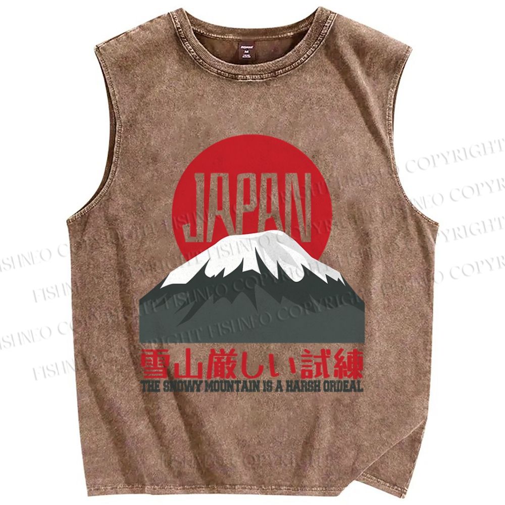 Unisex The Snowy Mountain Is A Harsh Ordeal Japanese Mount Fuji Graffiti Printed Washed Tank Top