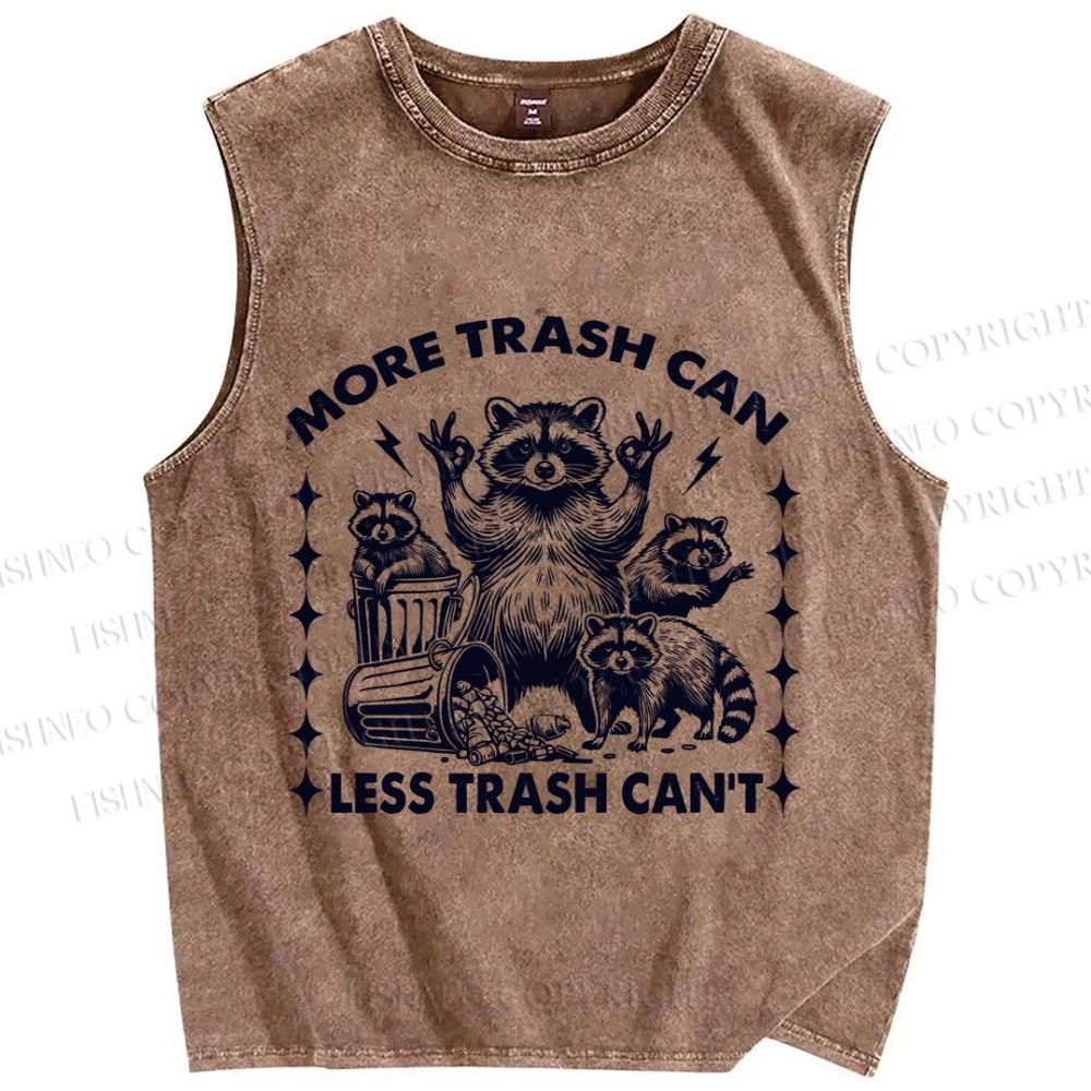 Unisex Vintage Raccoon More Trash Can Less Trash Can't Printed Washed Tank Top