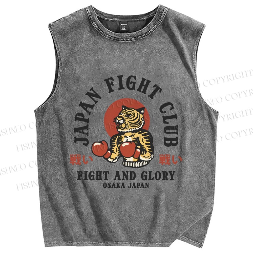 Unisex Japan Osaka Fight Club Printed Washed Tank Top