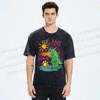 Unisex Cartoon Monster Printed Washed Tee
