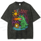 Unisex Cartoon Monster Printed Washed Tee