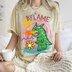 Unisex Cartoon Monster Printed Washed Tee