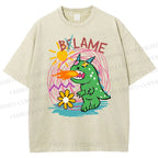 Unisex Cartoon Monster Printed Washed Tee