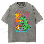 Unisex Cartoon Monster Printed Washed Tee