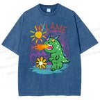 Unisex Cartoon Monster Printed Washed Tee