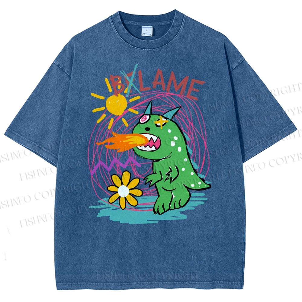 Unisex Cartoon Monster Printed Washed Tee