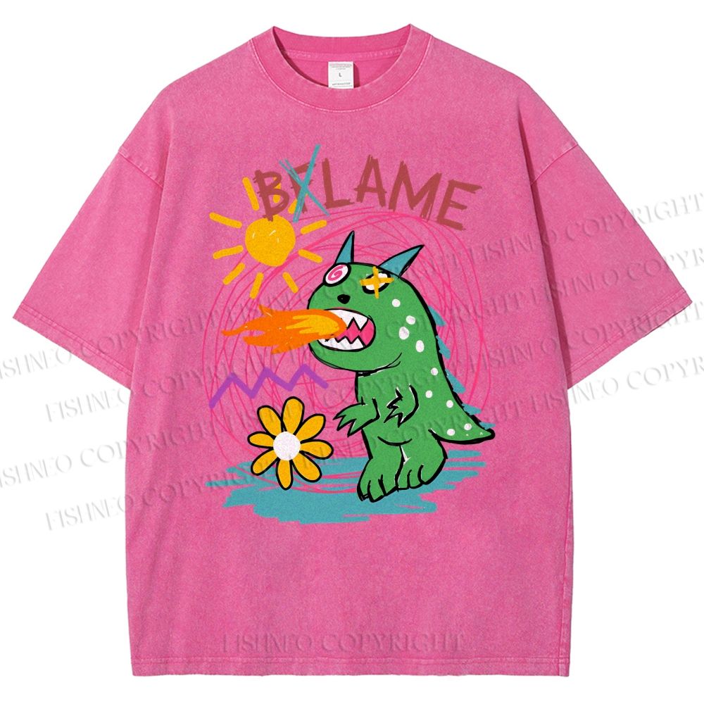 Unisex Cartoon Monster Printed Washed Tee