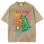 Unisex Cartoon Monster Printed Washed Tee