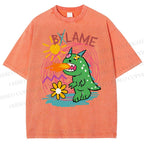 Unisex Cartoon Monster Printed Washed Tee