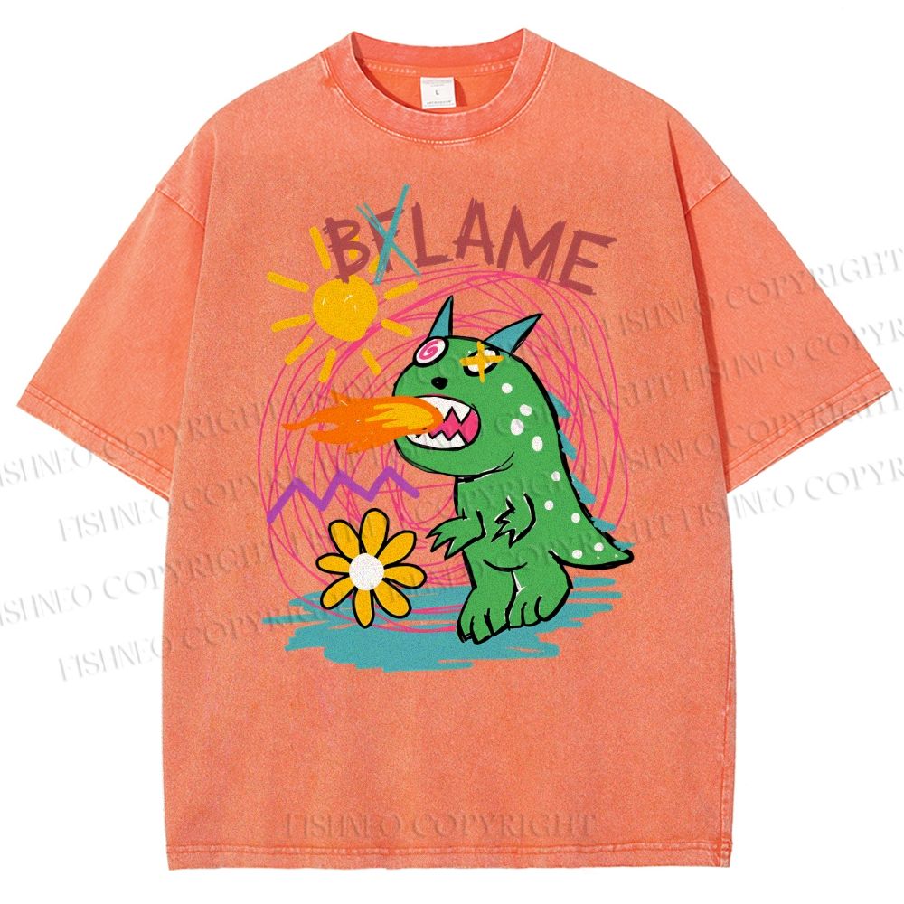 Unisex Cartoon Monster Printed Washed Tee