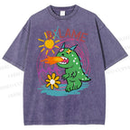 Unisex Cartoon Monster Printed Washed Tee