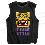 Unisex Tiger Style Printed Washed Tank Top