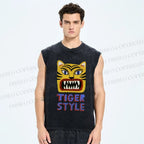 Unisex Tiger Style Printed Washed Tank Top