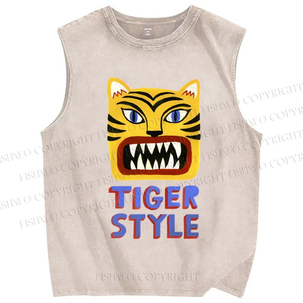 Unisex Tiger Style Printed Washed Tank Top