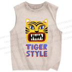 Unisex Tiger Style Printed Washed Tank Top