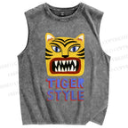 Unisex Tiger Style Printed Washed Tank Top