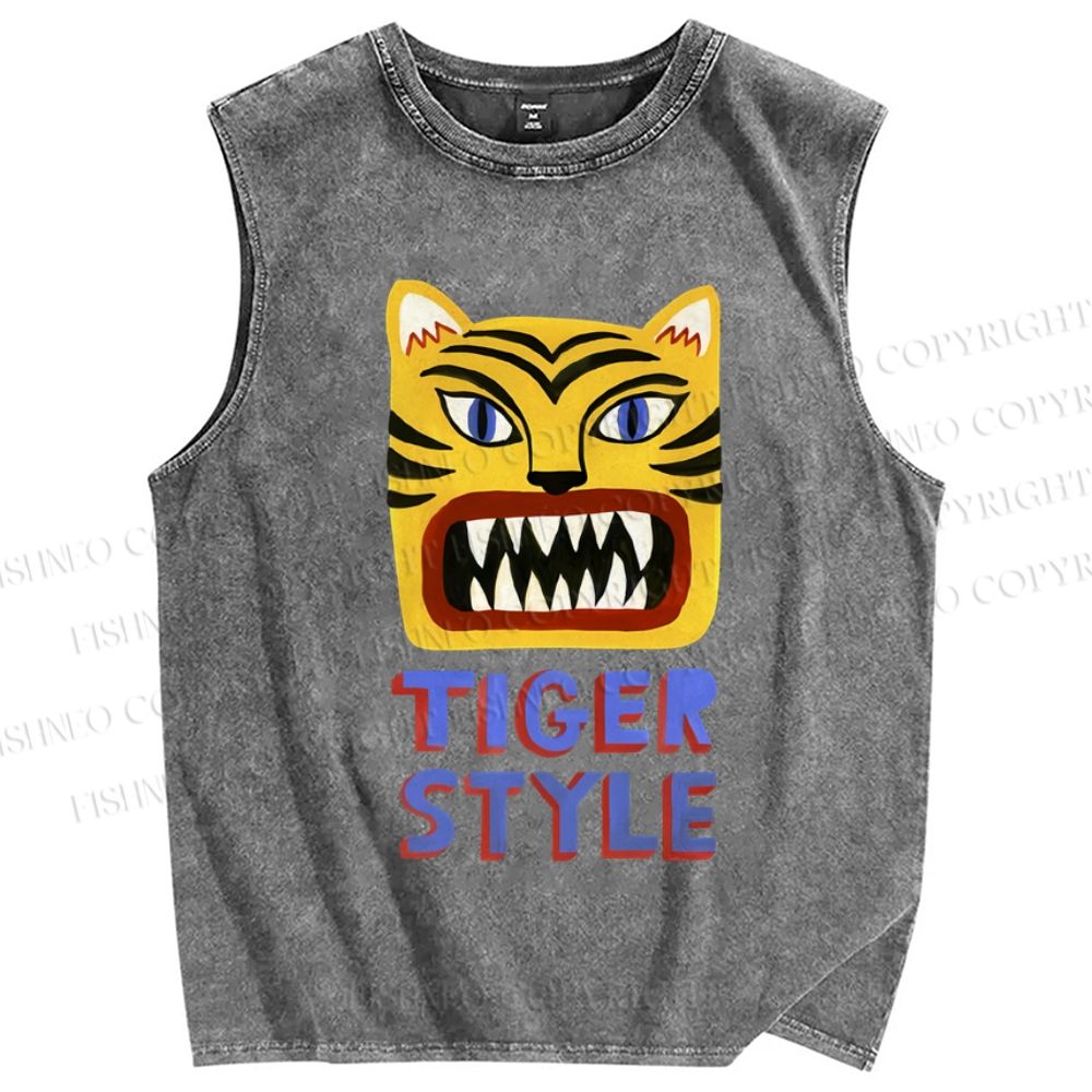 Unisex Tiger Style Printed Washed Tank Top
