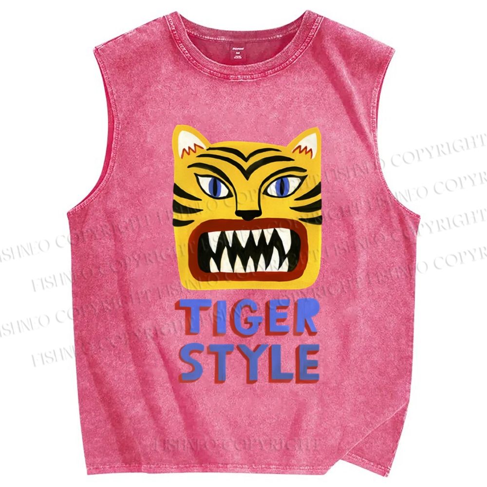 Unisex Tiger Style Printed Washed Tank Top