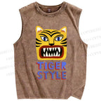 Unisex Tiger Style Printed Washed Tank Top