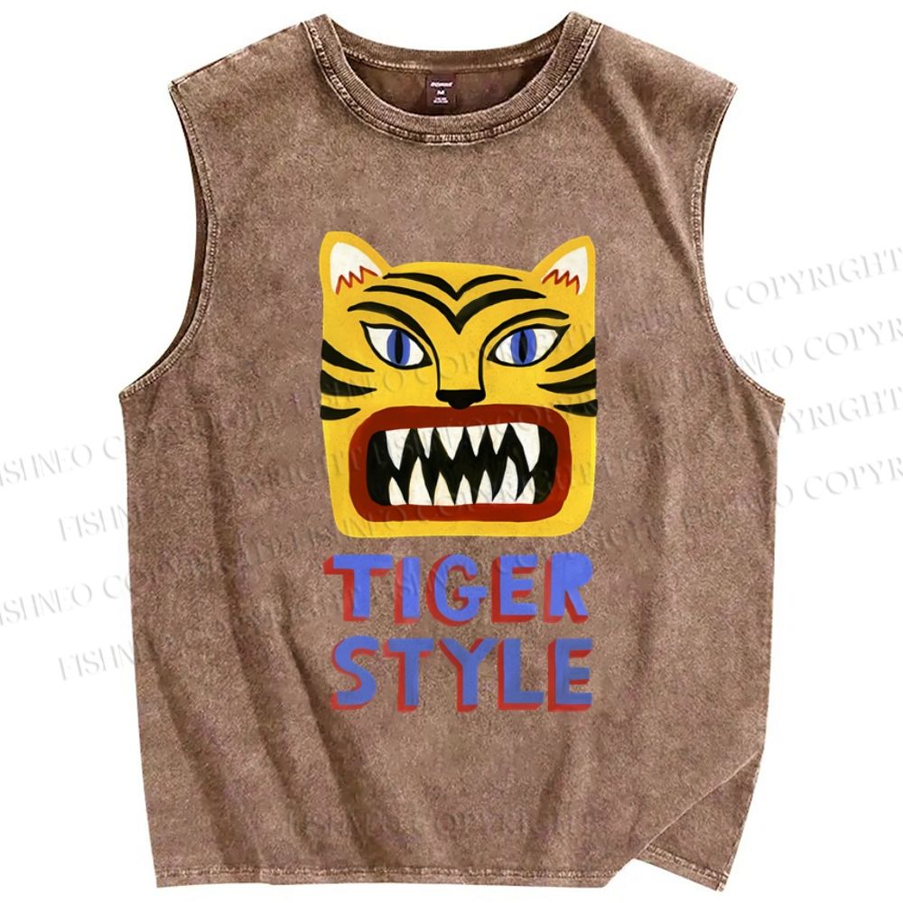Unisex Tiger Style Printed Washed Tank Top