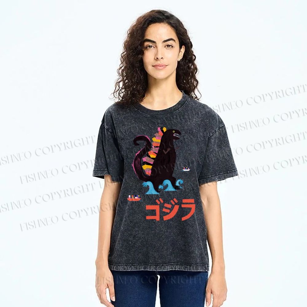 Unisex Cartoon Dinosaur Printed Washed Tee
