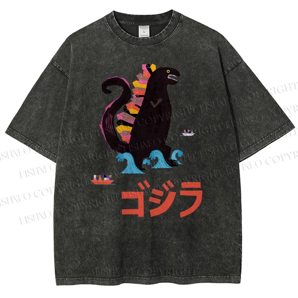 Unisex Cartoon Dinosaur Printed Washed Tee