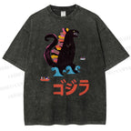 Unisex Cartoon Dinosaur Printed Washed Tee